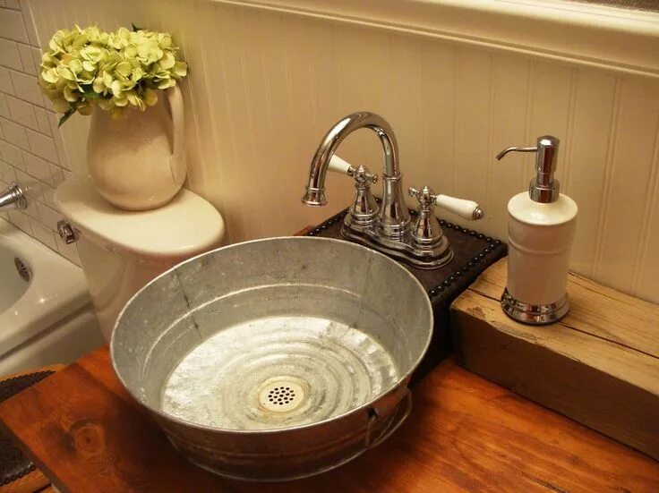 Раковина своими руками фото galvanized-tub-sink-Bathroom-Craftsman-with-bathroom-bucket-sink-cowboy Craftsma