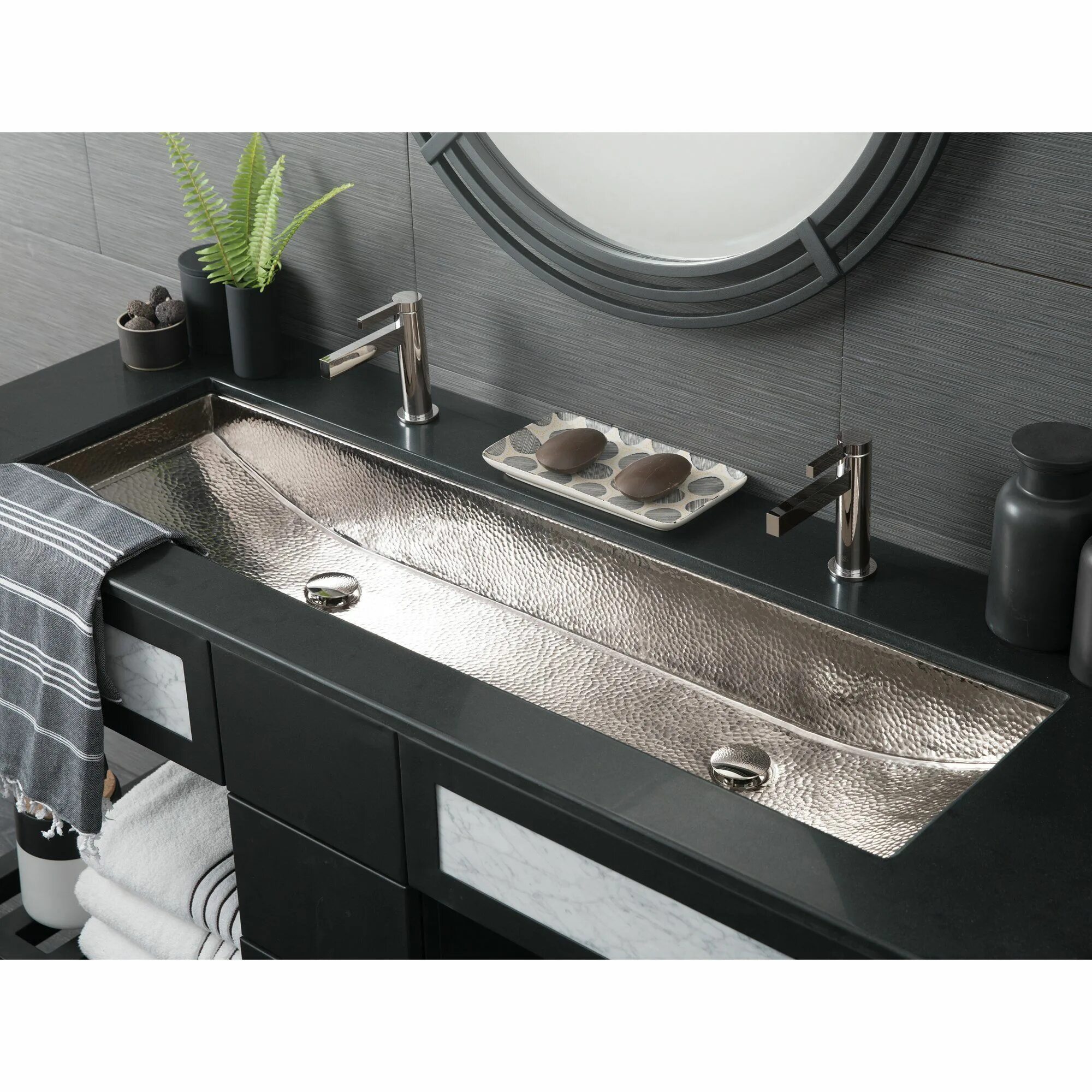 Раковина в интерьере ванной Native Trails Trough 48" Rectangle Nickel Bathroom Sink, Polished Nickel, CPS808