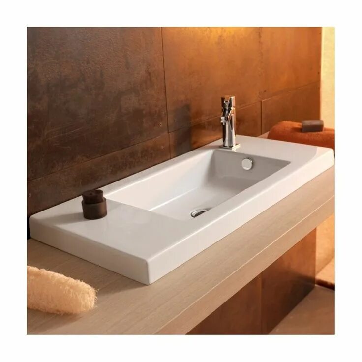 Раковина в камне в ванной фото Serie 35 Ceramic Rectangular Drop-In Bathroom Sink with Overflow Drop in bathroo