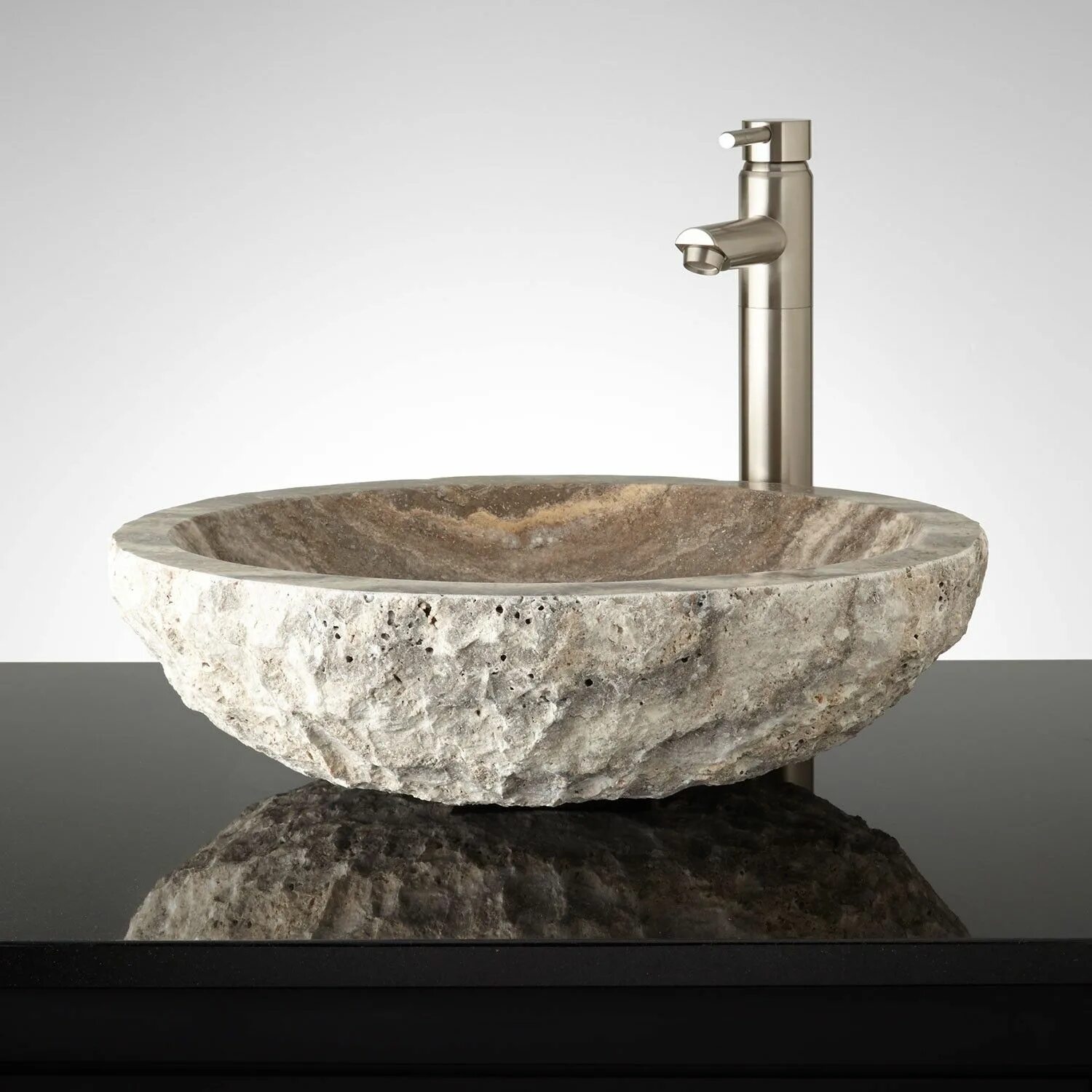 Раковина в камне в ванной фото Oval Chiseled Travertine Vessel Sink - Bathroom Sinks - Bathroom Stone vessel si