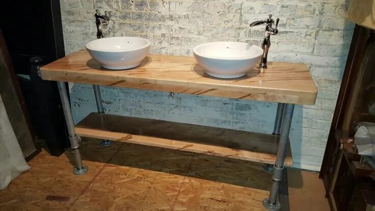 Раковина в стиле лофт своими руками Custom-made double vanity handcrafted of ambrosia maple. The galvanized pipe bas