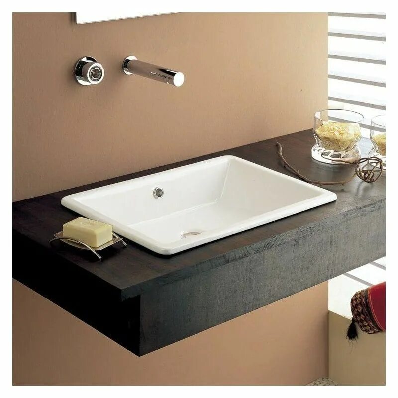 Раковина в ванну фото Nameeks 8032-No Hole Scarabeo Gaia 22" Ceramic Drop In Bathroom Sink - Includes 