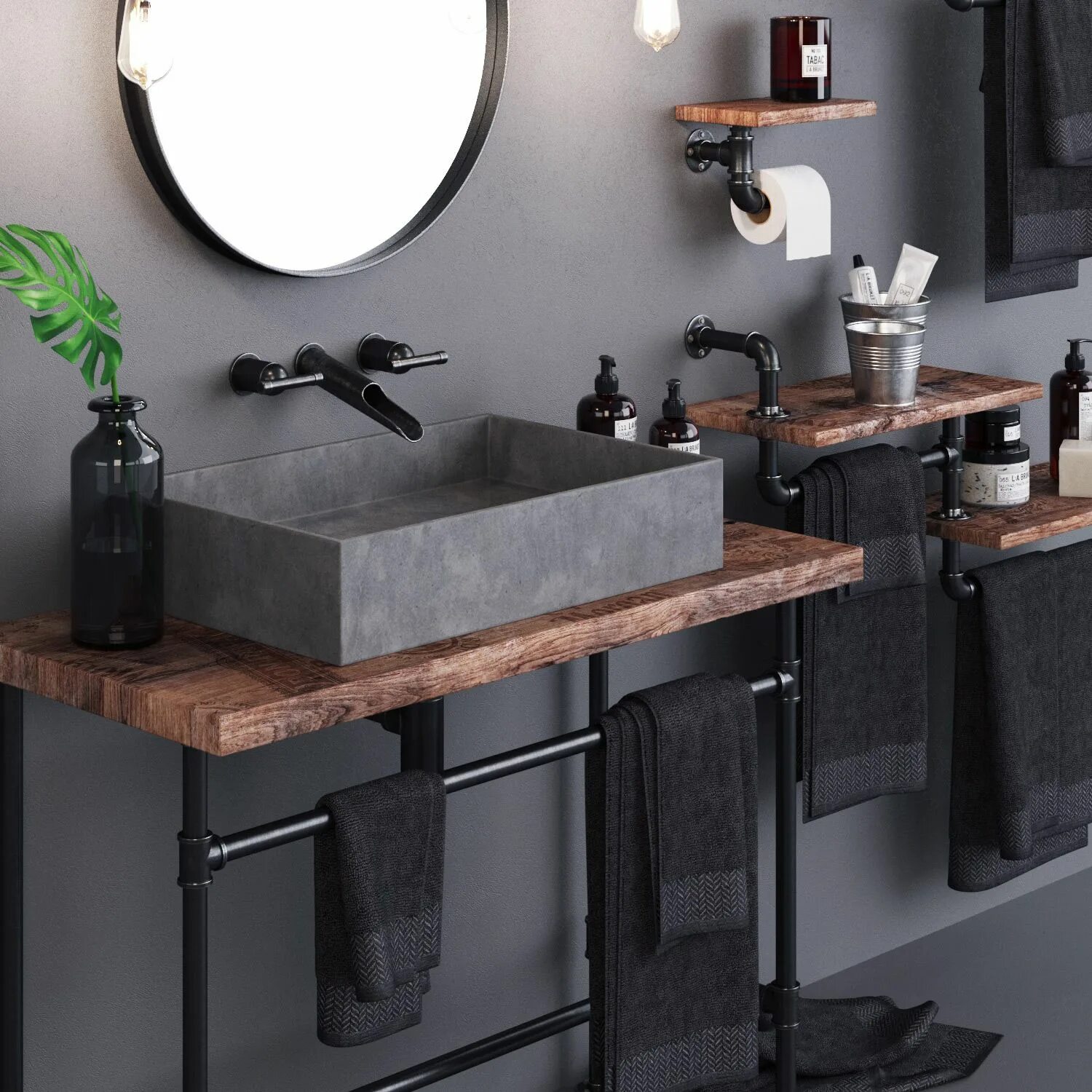 Раковина в ванну в стиле лофт Loft Bathroom Set on Behance Industrial bathroom design, Bathroom interior, Bath