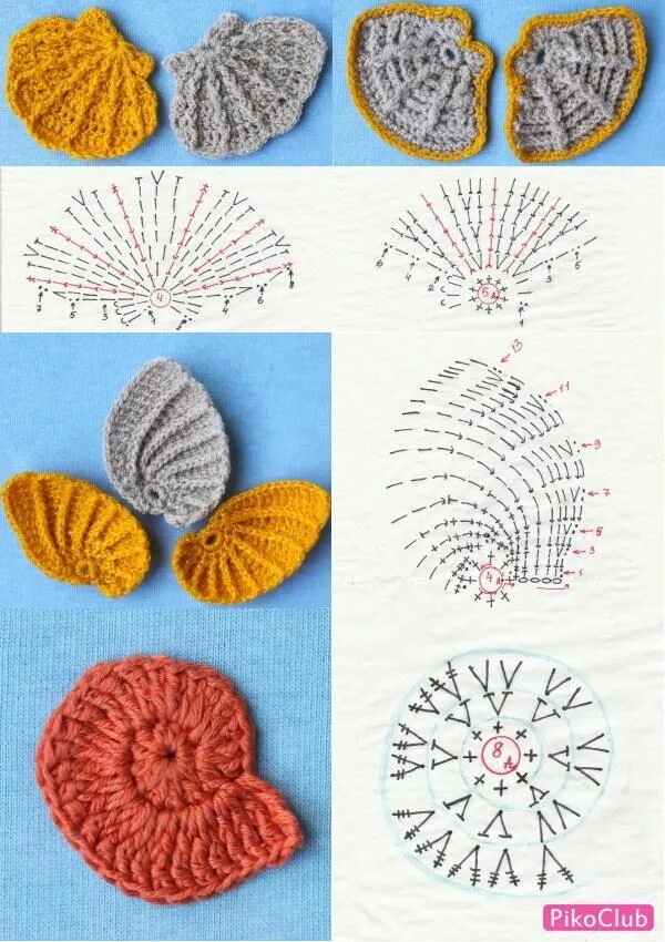 Ракушка крючком схема Ракушки крючком - Pikoclub Crochet flower patterns, Crochet shell pattern, Croch