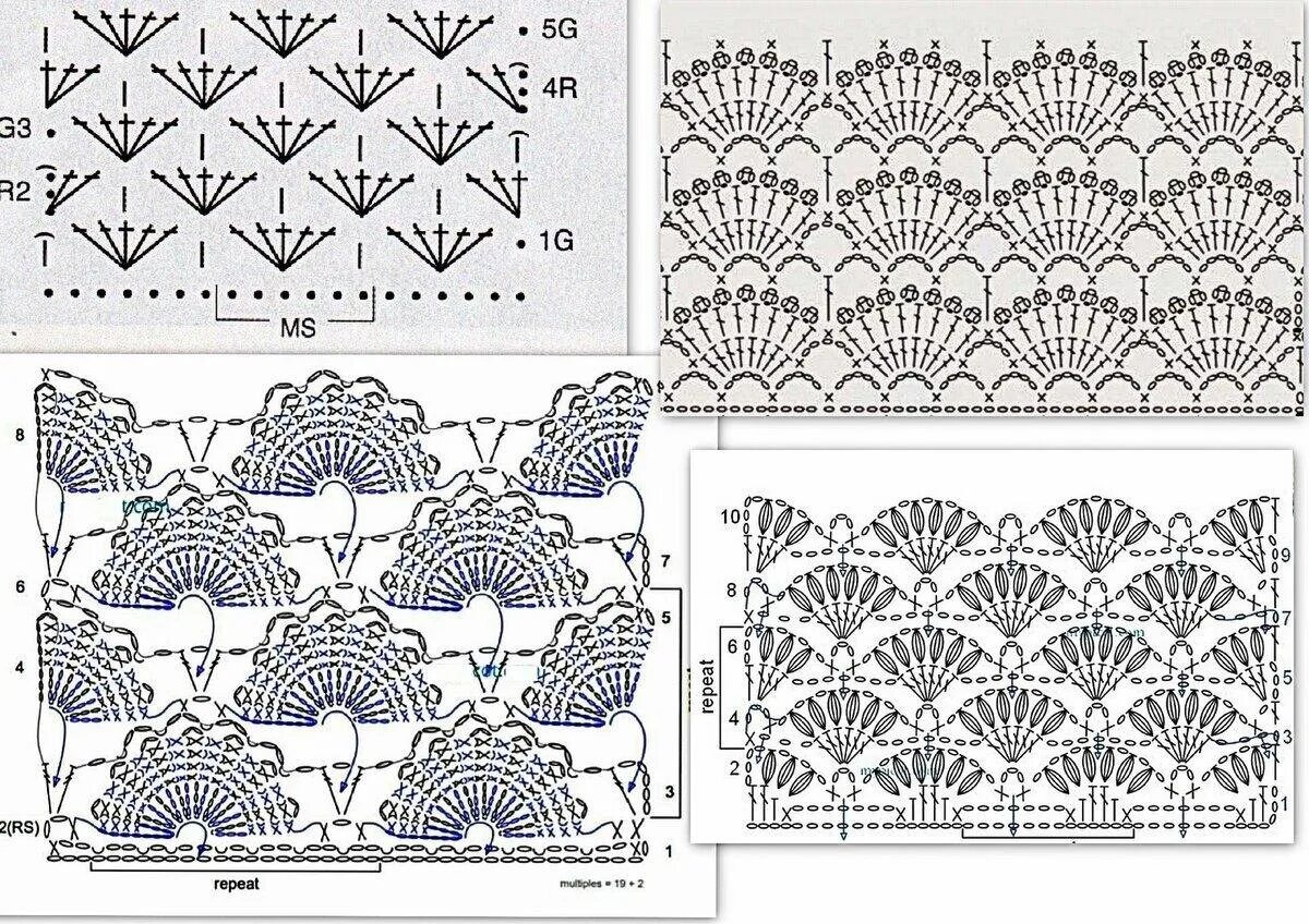 Ракушка крючком схема и описание Узоры веерочки и ракушки крючком: подборка схем Вяжу ручками-крючками Виктория Б