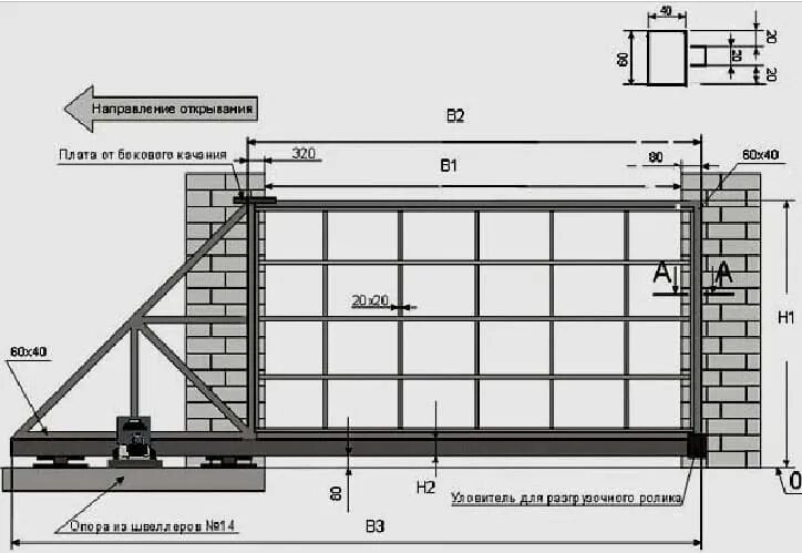 Рама откатных ворот чертеж Откатные ворота для дачи под ключ