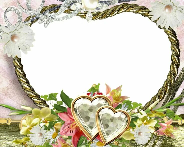 Рамка для фото годовщина свадьбы Heart Shaped Border Frame with Flowers and Pearls