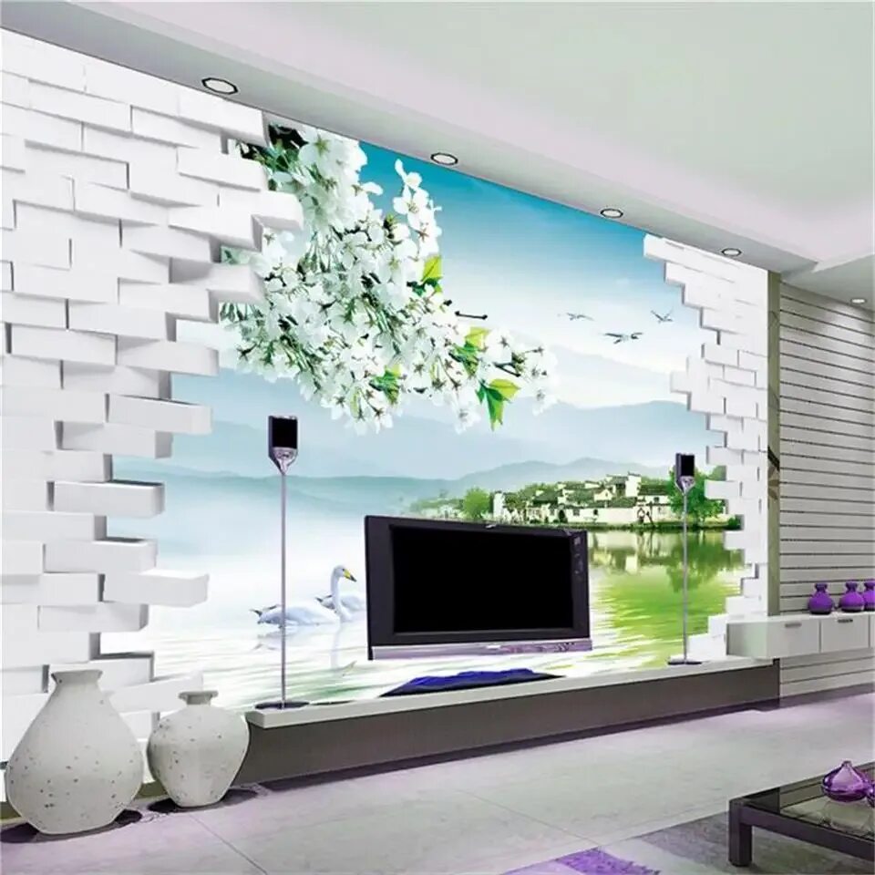 Рамка на фото обои на стены 3d wallpaper custom photo wallpaper living room mural forest lake swan wall 3d p