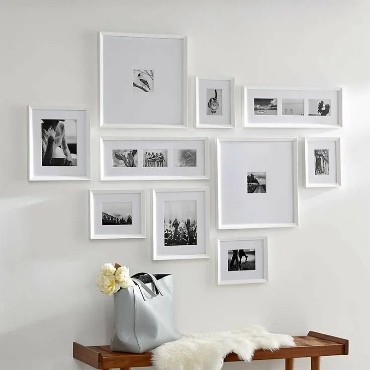 Рамка под фото на стену Icon White Frame Gallery, Set of 10 Crate and Barrel Frames on wall, Photo wall 