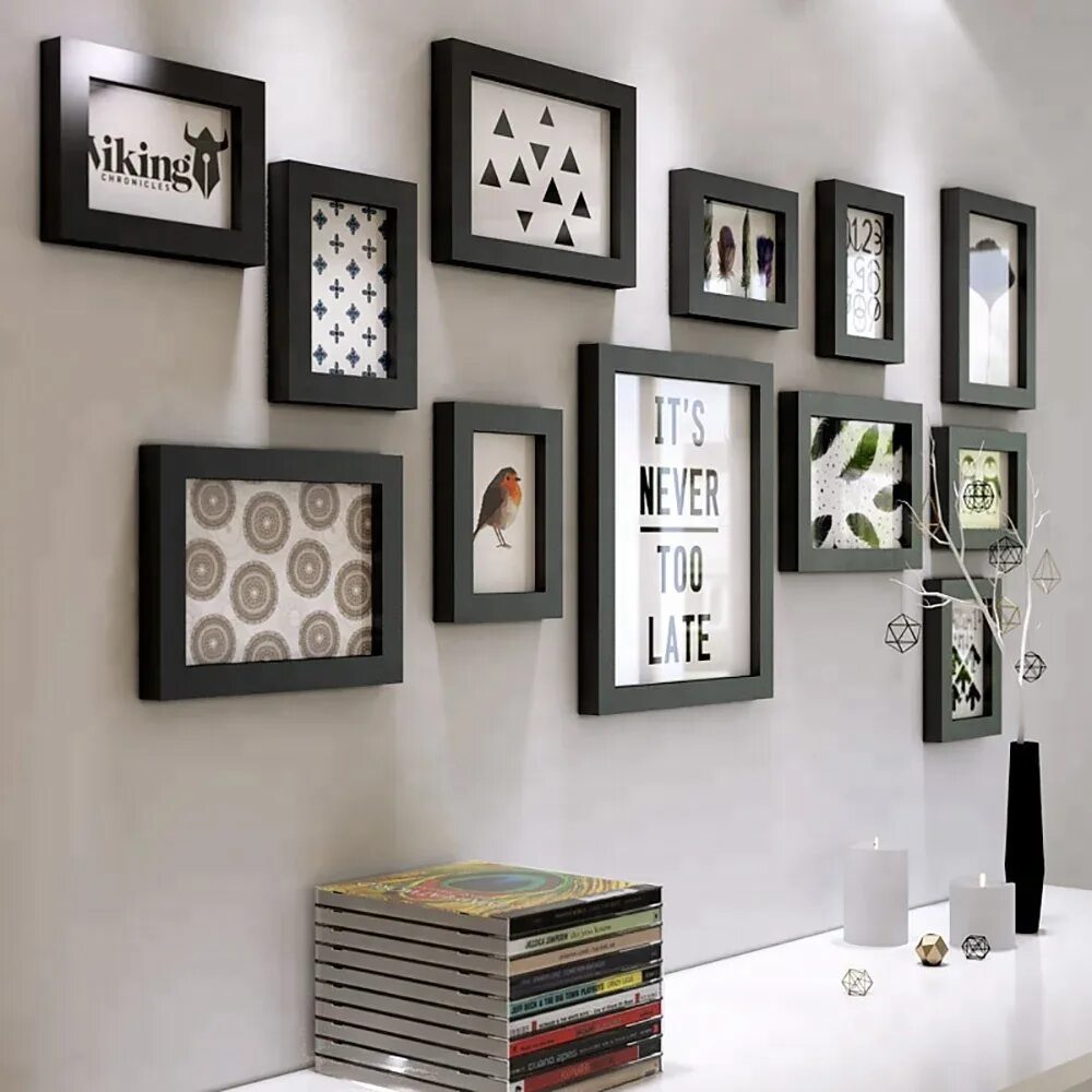 Рамки для декора на стену Moderne Zwart/Wit Home Decor Wandmontage Fotolijst 12 Frame Sets Alibaba.com