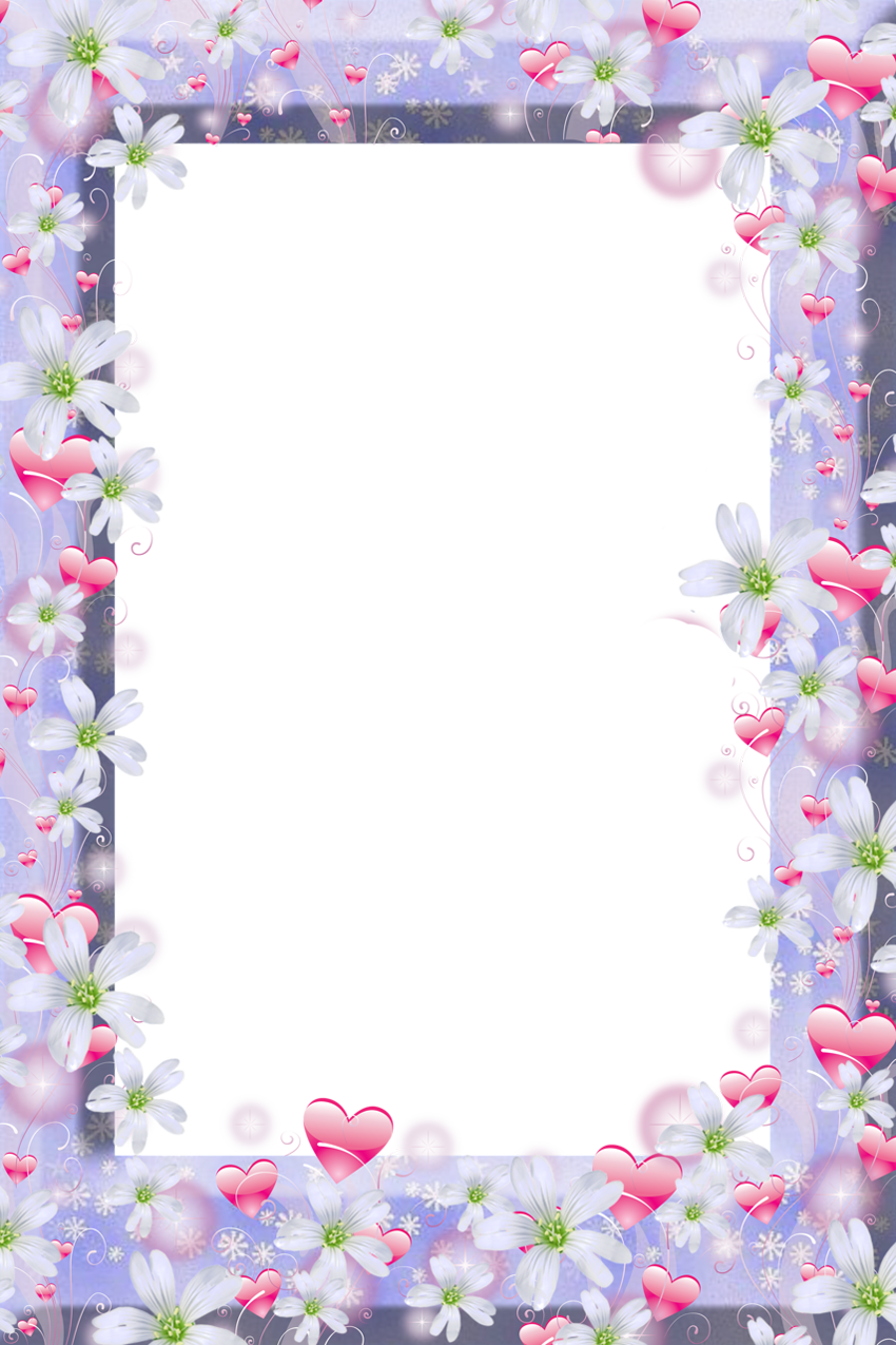 Рамки для оформления фото Transparent Violet PNG Frame with Flowers and Hearts Flower frame, Scrapbook fra