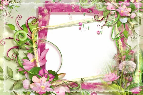 Рамки для оформления фото онлайн Pink and Green Flowers PNG Frame