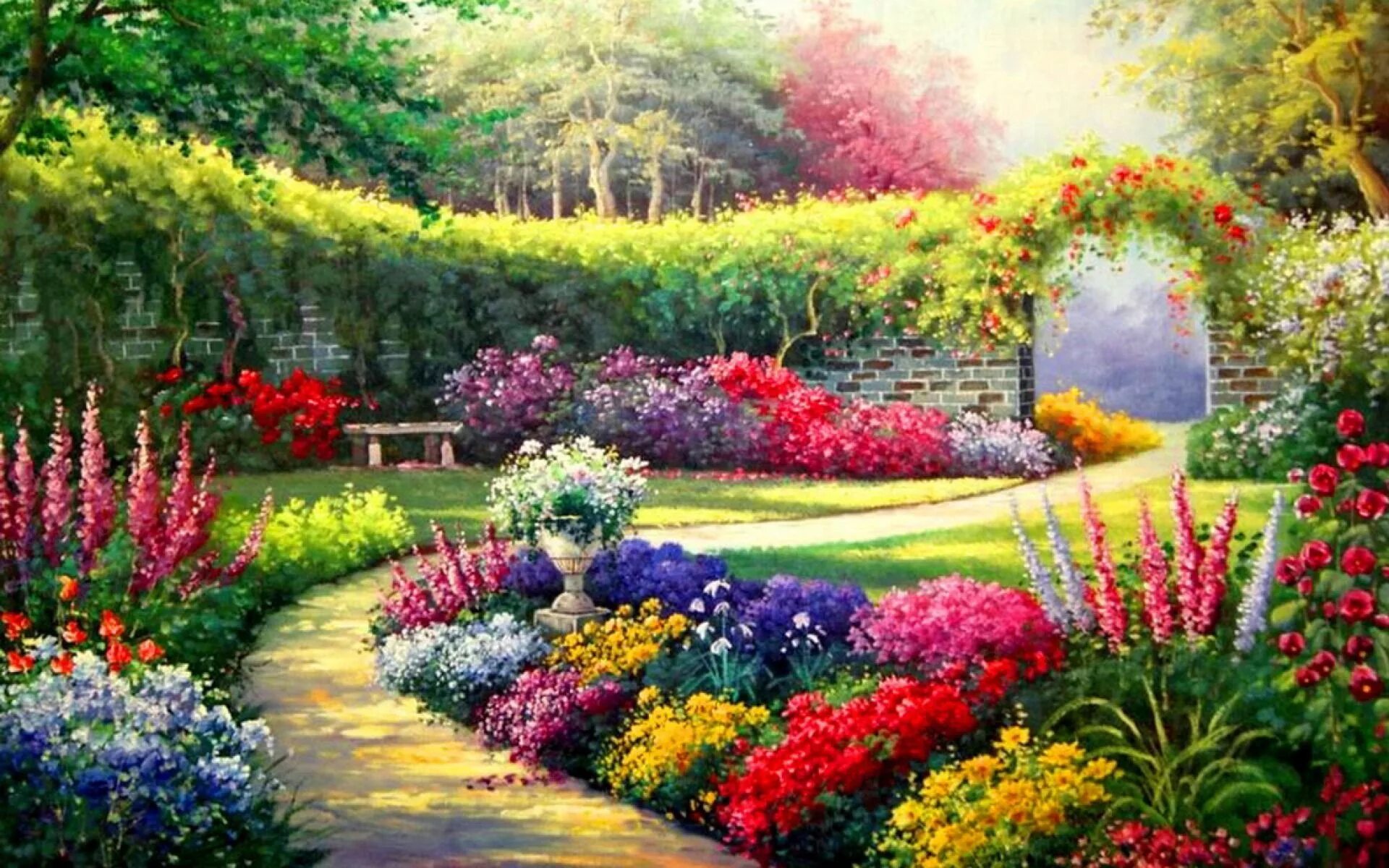 Рамки фото сада Vivid Flowers Way Entrance Sun Garden painting, Beautiful flowers garden, Garden