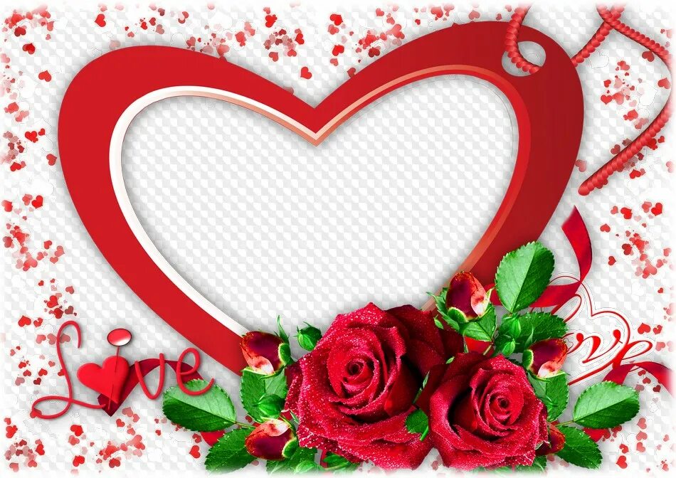 Рамки фото сердце онлайн Valentines Day, photo frame with a big red heart, roses and different hearts.