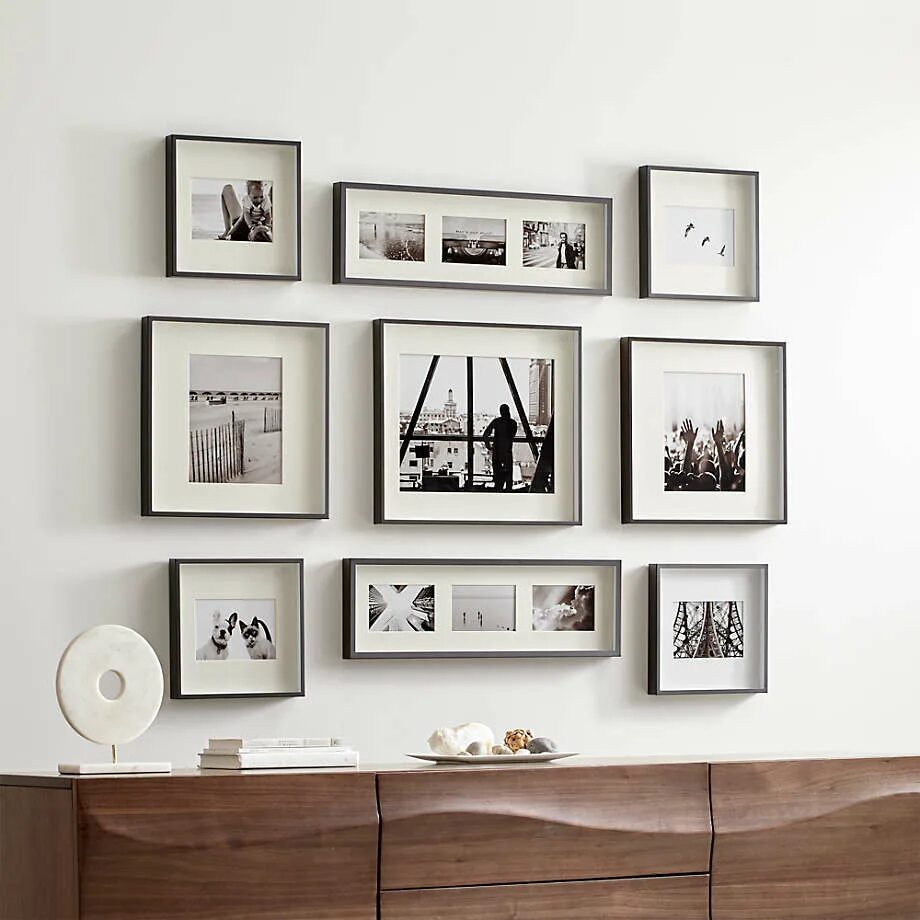 Рамки на стене в интерьере как называется Free shipping and return 9-Piece Brushed Silver 4x6 Gallery Wall Picture Frame S