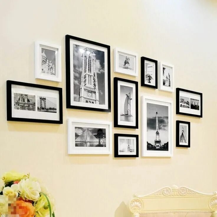 Рамки в интерьере гостиной Waliicorners Fashion Black White Picture Frames Set Brand Decor Wooden Photo Fra