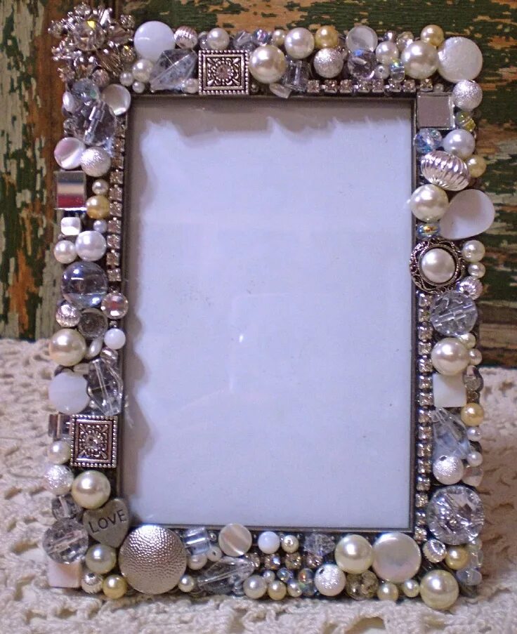 Рамочки для фото из полудрагоценных камней купить Mosaic shabby jeweled frame with vintage rhinestones and pearls Фоторамки своими