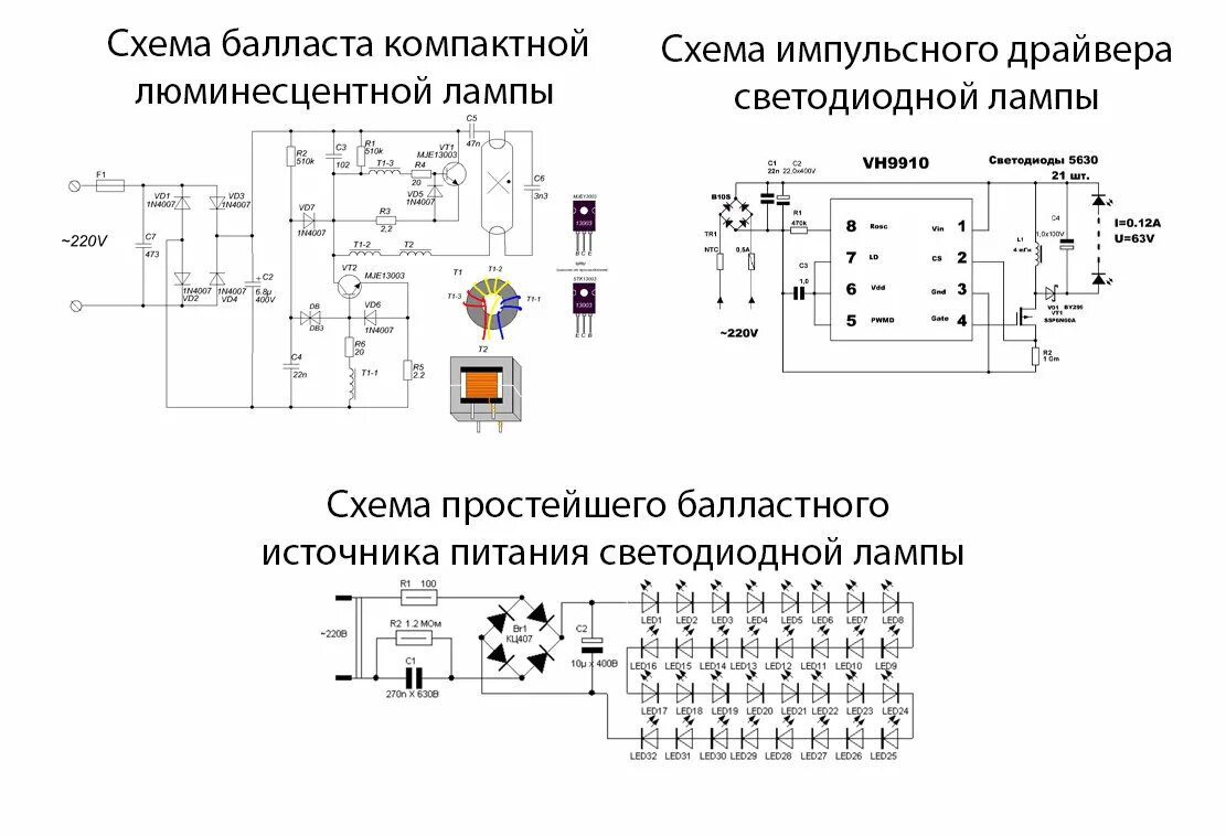 Схема светодиодной лампы на 220 вольт: устройство, принцип работы, драйвер, кака