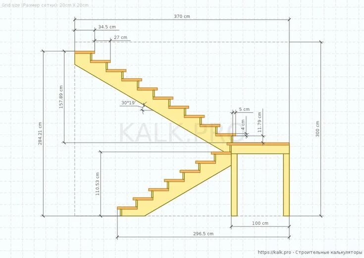 Расчет лестницы на второй этаж чертеж 3D U-shaped staircase calculator (Half Landing 180 ° turn), Switchback stairs U 