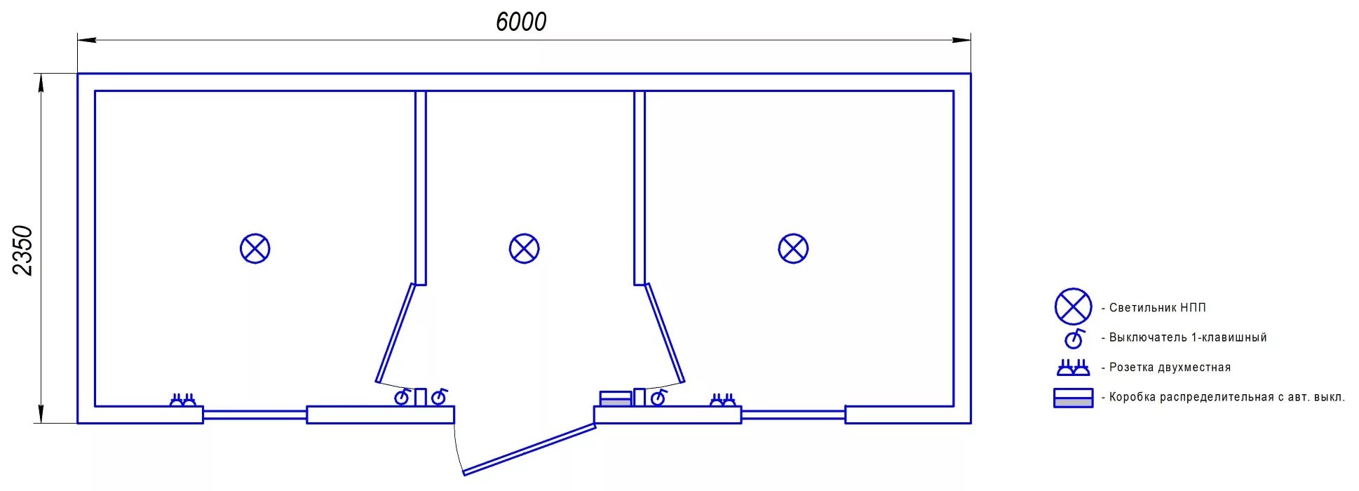 Расчет проводов и схемы подключения бытовки Бытовка размером 6000 × 2350 мм. Планировка "С". Эконом.