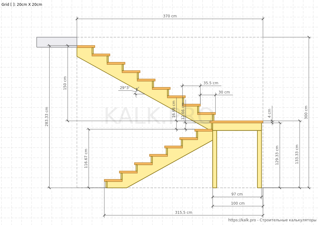 Калькулятор расчета лестницы с площадкой