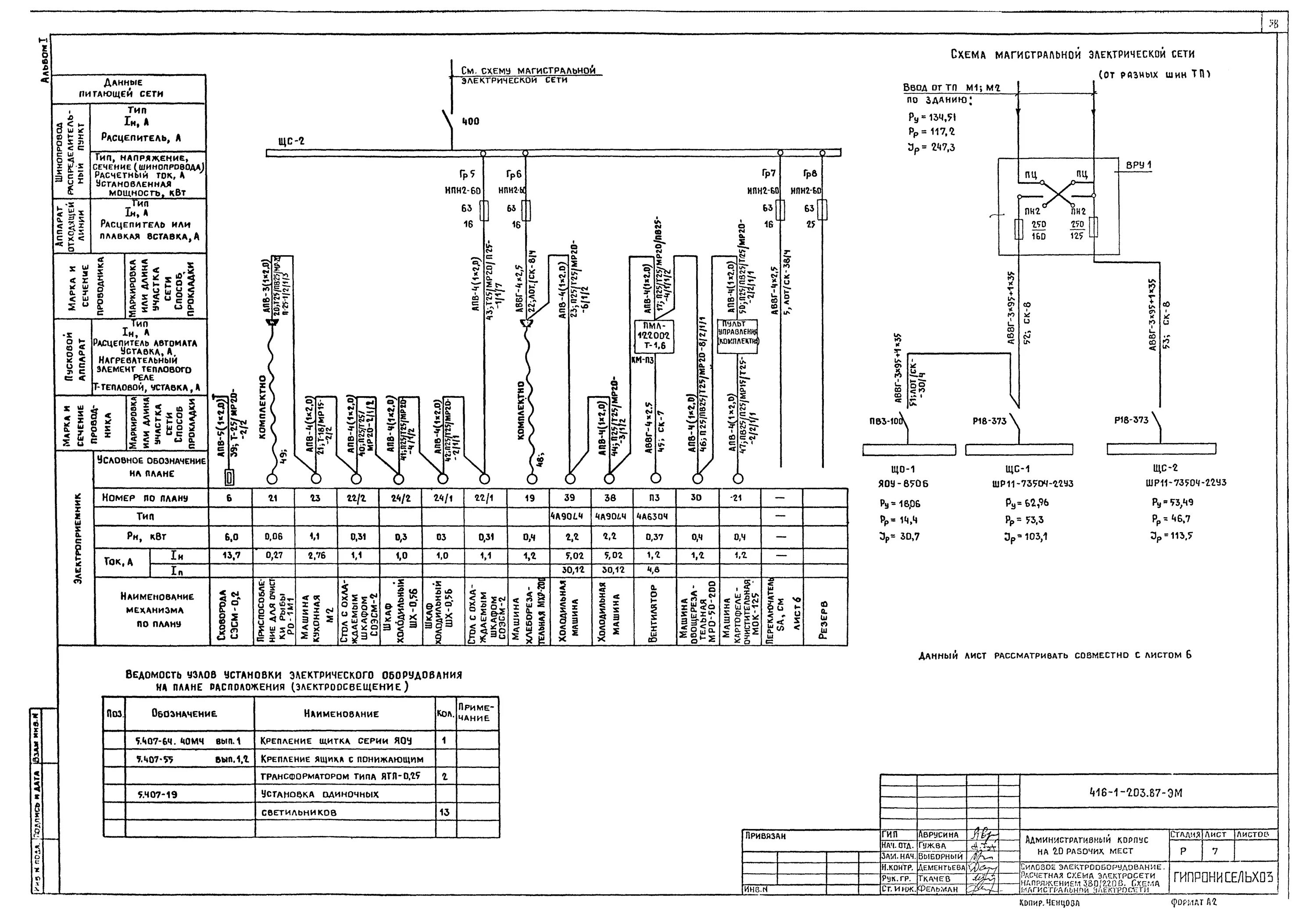 Расчетная схема электрической сети Скачать Типовой проект 416-1-203.87 Альбом I. Общая пояснительная записка. Техно