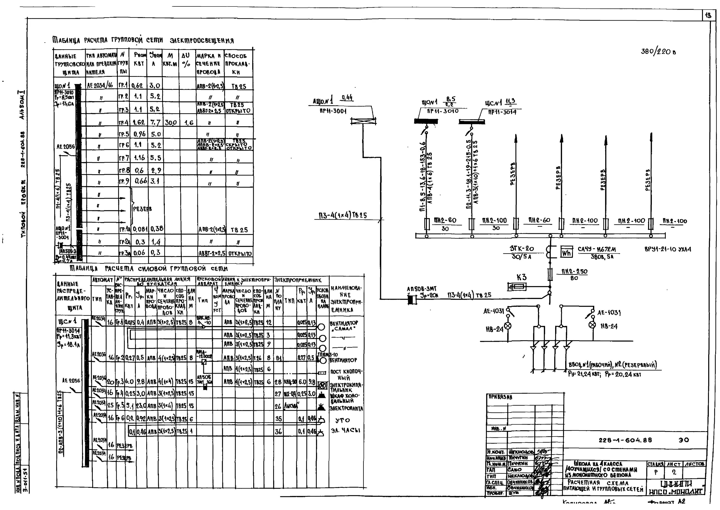 Расчетная схема питающей сети Скачать Типовой проект 228-1-604.88 Альбом II. Отопление, вентиляция, внутренний