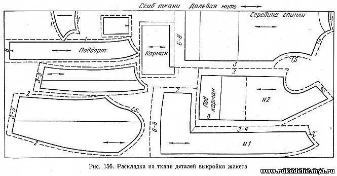 Раскладка деталей выкройки на ткани 23)Платье-костюм с цельнокроеными рукавами/Платье и жакет - Женское и детское пл