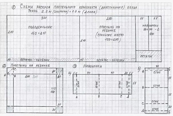 Раскладка выкройки постельного белья на ткани 240 Делаем постельное белье своими руками. Схема раскроя пригодится всем. На двуспал