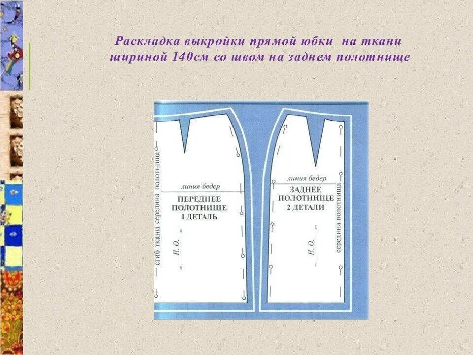 Раскладка выкройки юбки на ткани Раскладка деталей выкроек на ткани