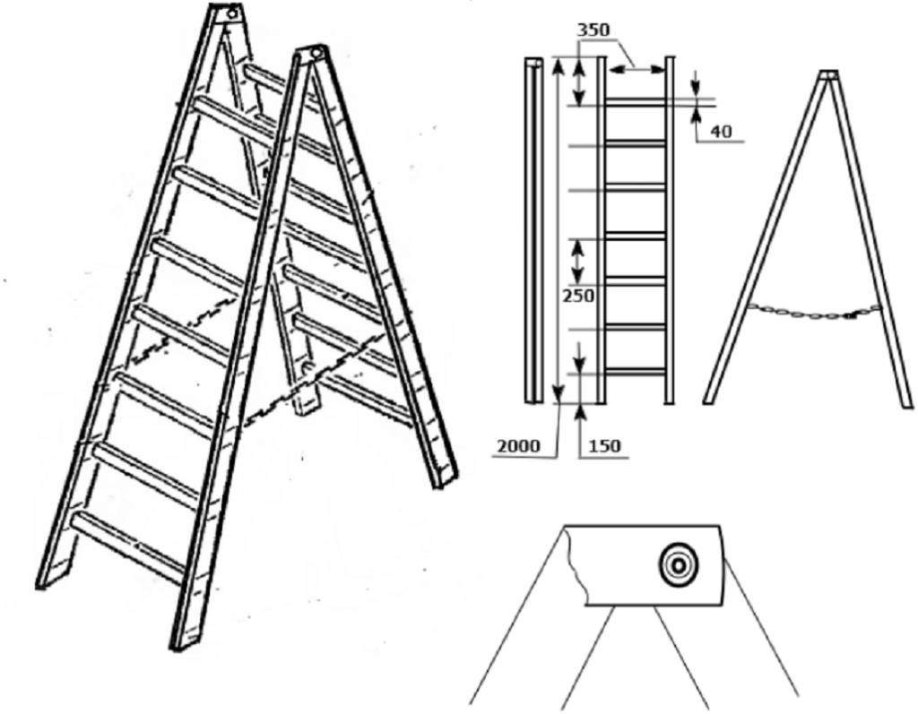 Раскладные лестницы своими руками чертежи Приставная лестница из дерева своими руками: чертежи, как правильно сделать