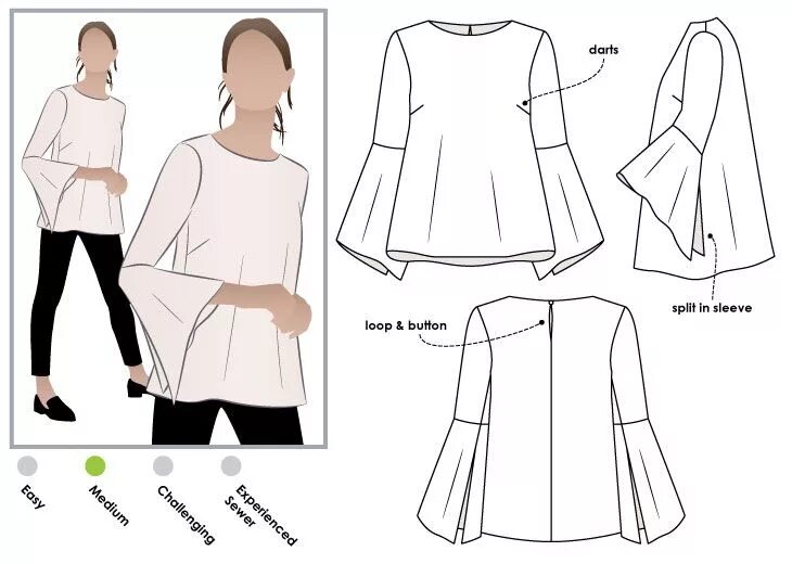 Расклешенные длинные рукава выкройки StyleArc Harlow Top Top sewing pattern, Tunic sewing patterns, Sewing top