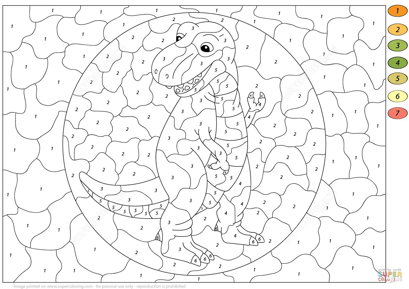 Раскрась по номерам по фото Tyrannosaur T Rex Color by Number Super Coloring Coloring pages, Coloring books,