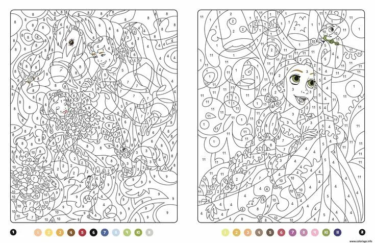 Раскрась по номерам по фото Coloriage princesse magique disney blanche neige et raiponce à imprimer Coloriag