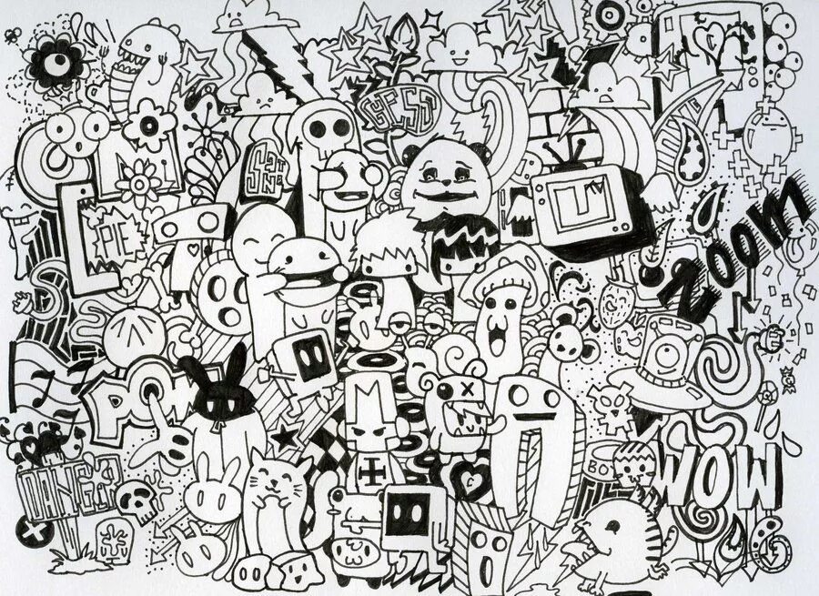 Раскрашивать черно белые фото Doodle Collab Doodle art designs, Doodle coloring, Doodle art