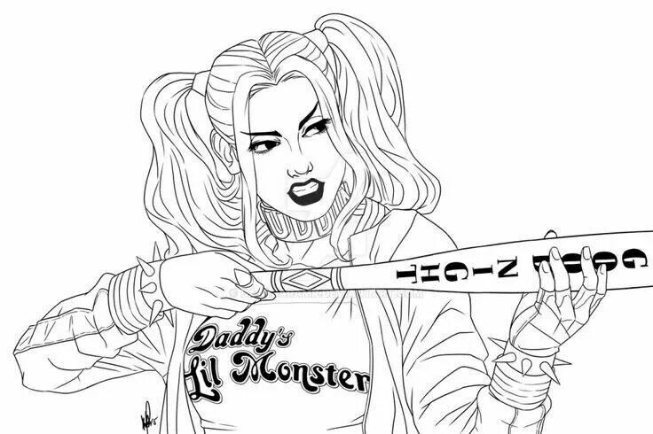 Раскраска крутые фото Pinterest Harley quinn drawing, Adult coloring pages, Coloring books