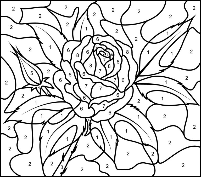 Раскраска по номерам по фото скачать Rose - Printable Color by Number Page - Hard Rose coloring pages, Free coloring 