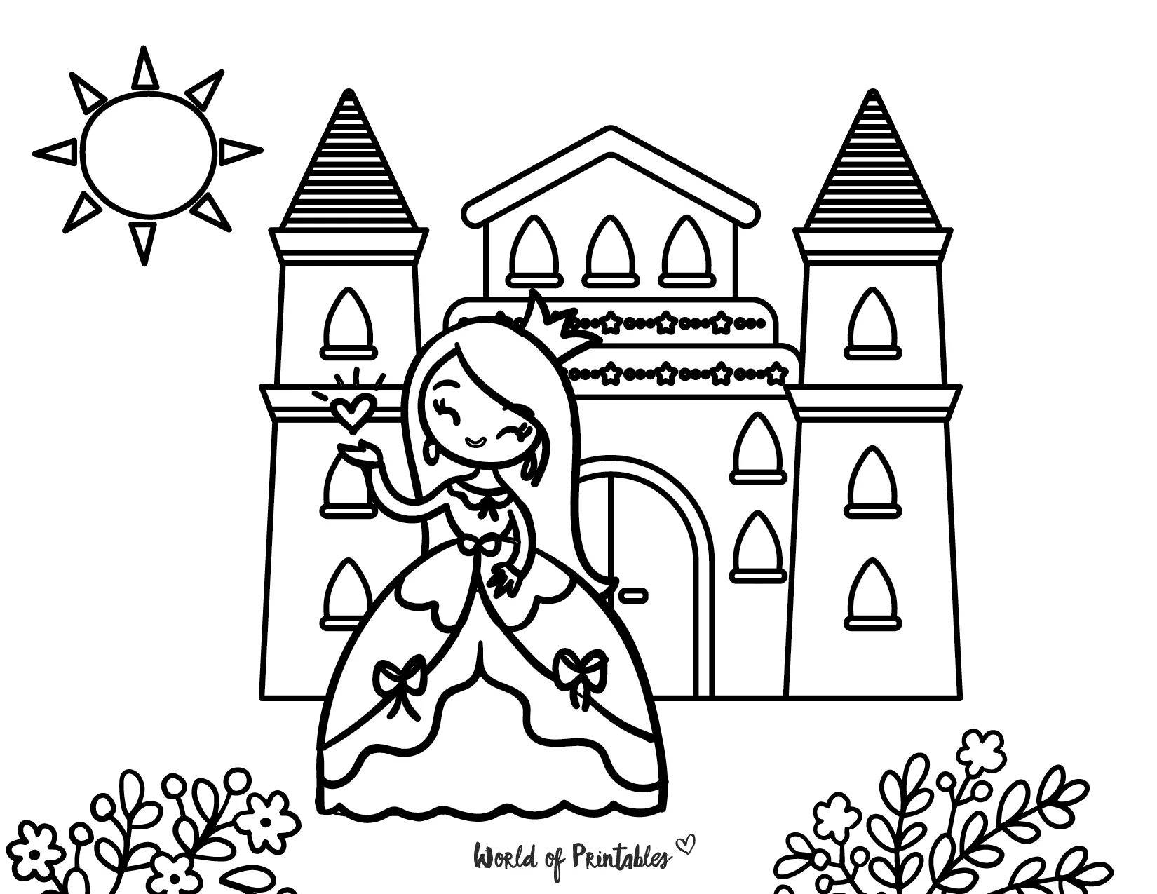 Раскраска принцесса с замком фото 100 Best Princess Coloring Pages - World of Printables