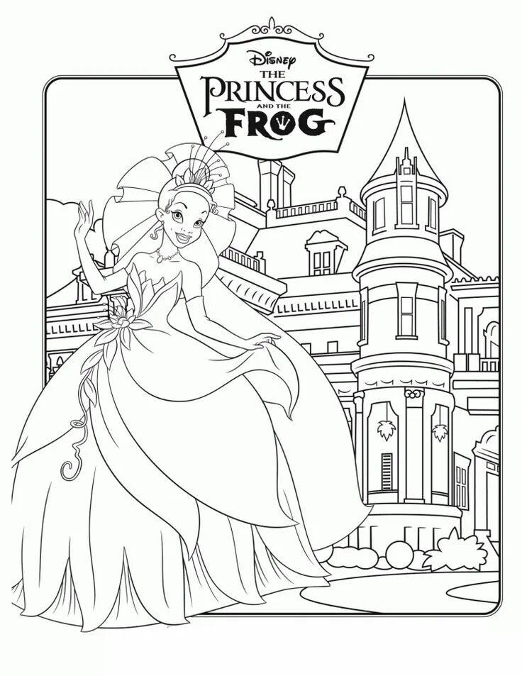 Раскраска принцесса с замком фото Printable Coloring Pages Disney princess coloring pages, Disney princess colors,