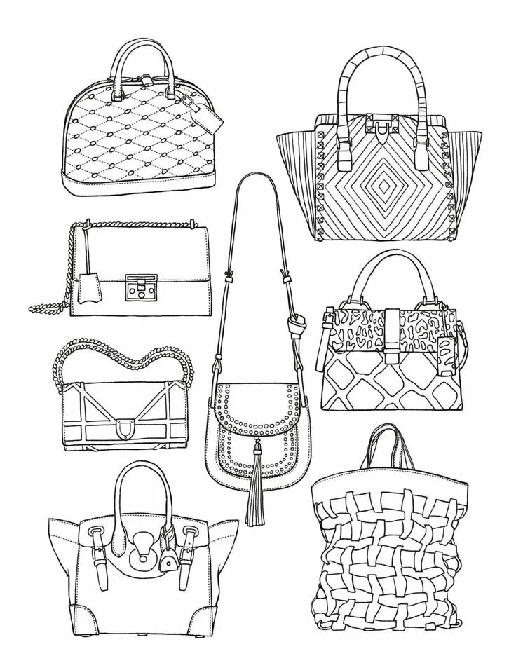 Раскраска сумочка fashion colouring book handbag - Google Search Desenhos de moda, Páginas para co