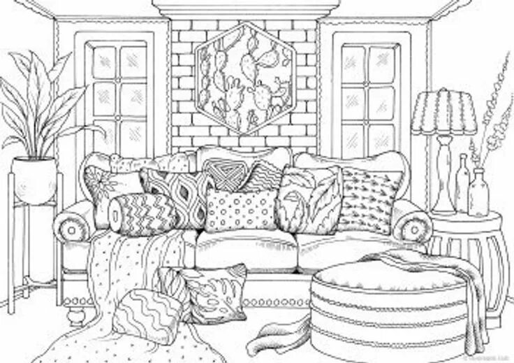 Раскраски интерьер комнаты распечатать раскраски Sofa Printable Adult Coloring Page From Favoreads coloring Book Pages for Adults