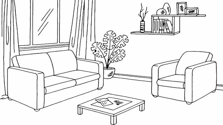 Раскраски интерьер комнаты распечатать раскраски Coloring Pages How To Draw Living Room Page For Sketch Coloring Page Room perspe