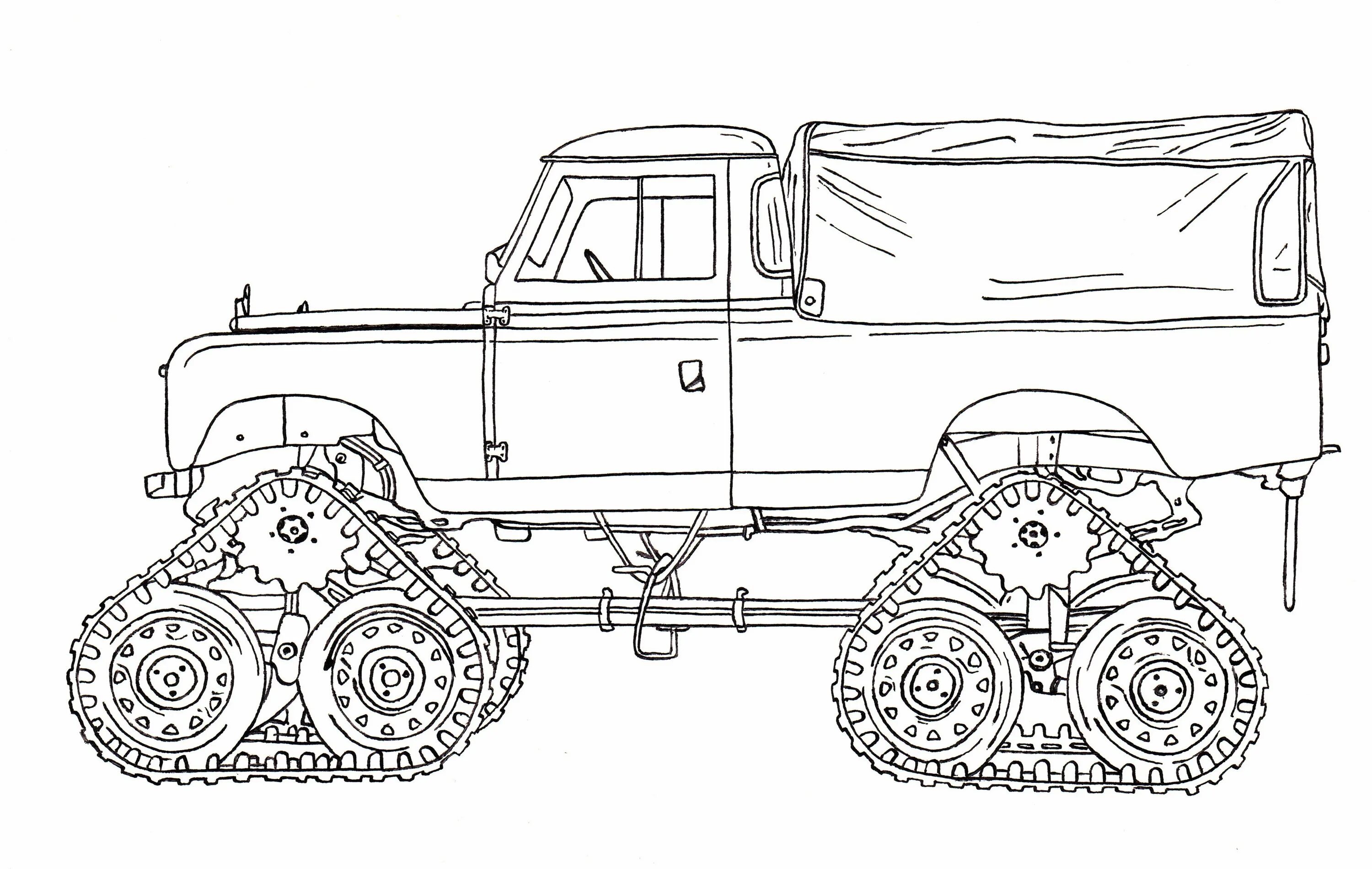 Раскраски самоделки Series II Cuthbertson Tracked Land Rover Ink Drawing Land rover, Land rover defe