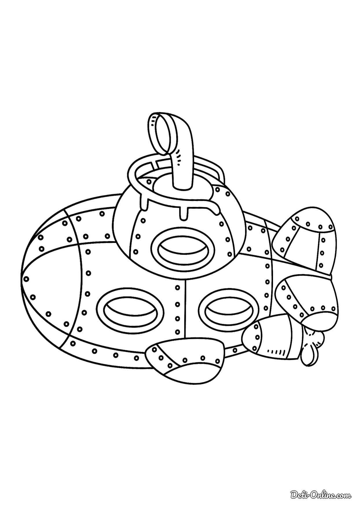 Раскраски самоделки Раскраска Подводная лодка с заклёпками распечатать раскраски для детей