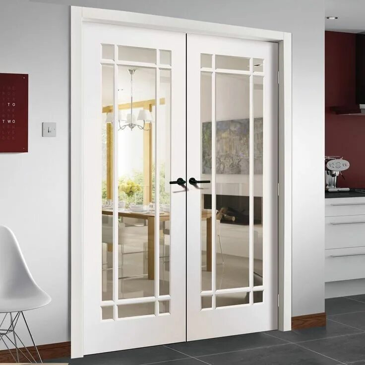 Распашные двери фото Cheshire Door Pair - Clear Glass - White Primed French doors interior, Glass doo