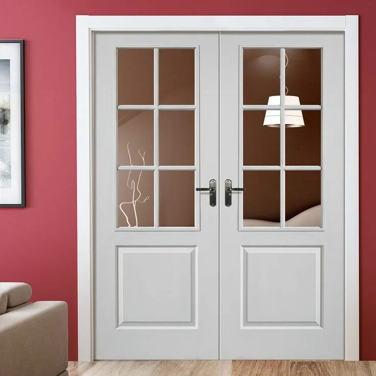 Распашные двери межкомнатные фото J B Kind Faro White Primed Door Pair - Clear Glass Internal french doors, French