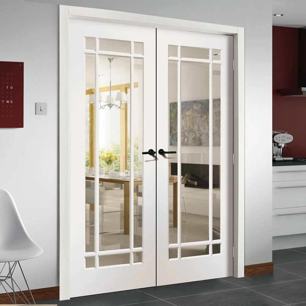 Распашные двери межкомнатные фото Cheshire Door Pair - Clear Glass - White Primed French doors interior, Double do