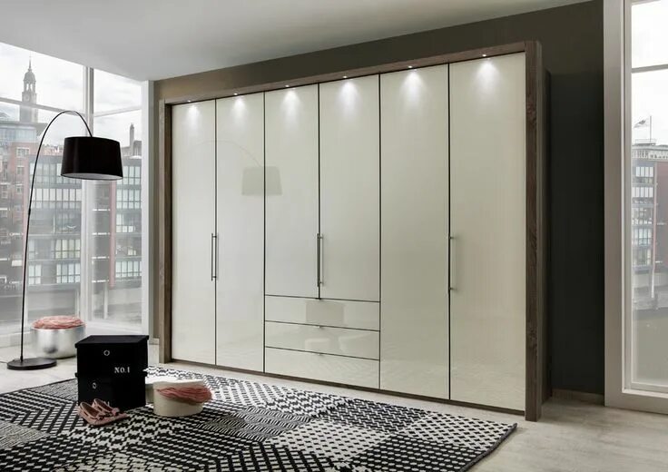 Распашные шкафы купе фото WIEMANN LOFT GERMAN 300CM WARDROBE BEDROOM MAGNOLIA OAK WHITE BLACK FITTED FREE 