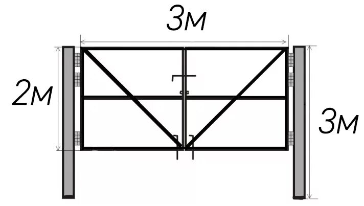 Распашные ворота 12 м чертеж Ворота со столбами 3*2 м (60*60/40*20*1,5) купить в Ярославле - МеталлоПроф