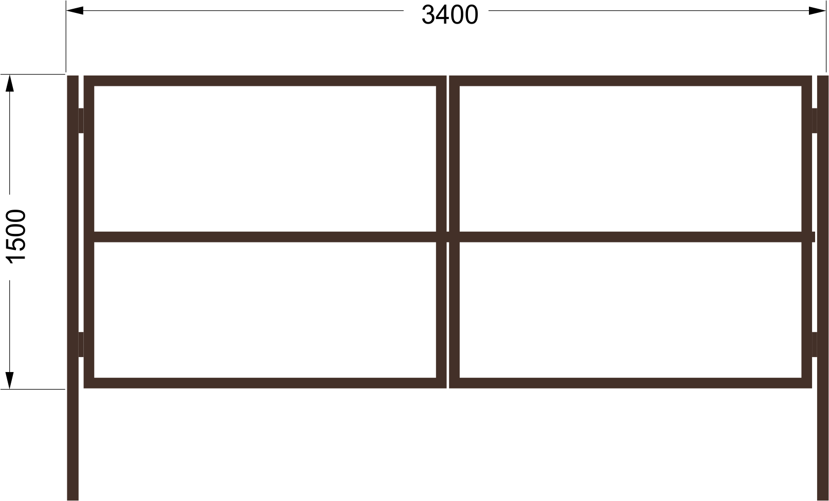 Распашные ворота 4м чертеж Ворота Каркас Н 1,5м L3,4м / ППК / 8017 коричневый, столб в комплекте 2шт. купит